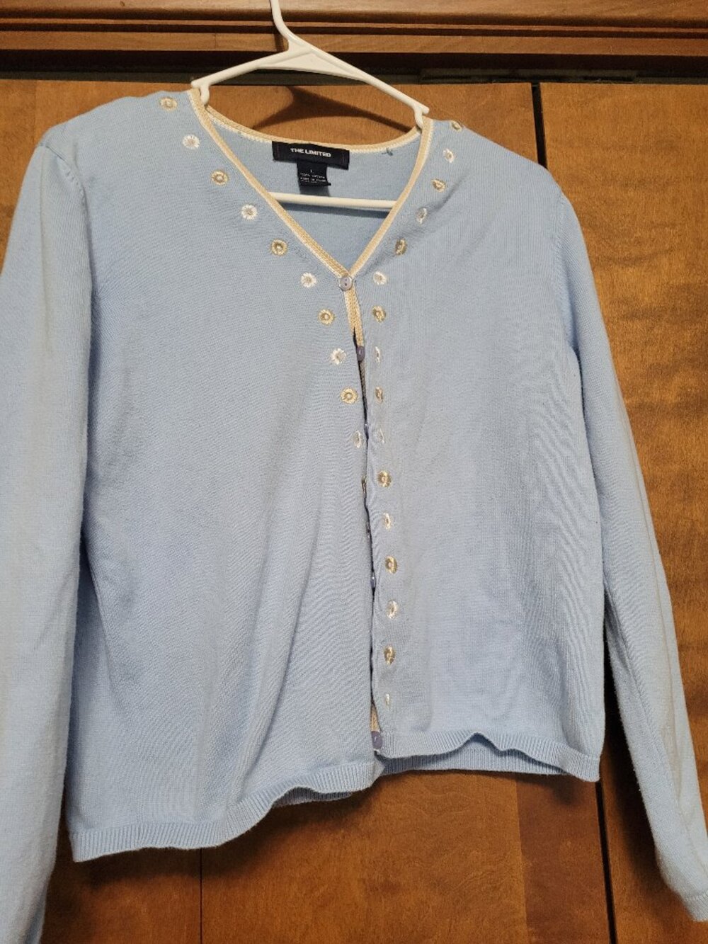 The Limited baby blue cardigan with embroidered flowers size L